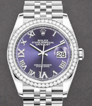 Datejust 36mm in Steel with Diamond Bezel on Steel Jubilee Bracelet with Aubergine Roman Diamond Dial