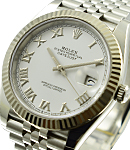 Datejust 41mm in Steel with White Gold Fluted Bezel on Jubilee Bracelet with White Roman Dial