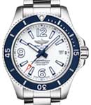 Superocean 42mm in Steel with Blue Bezel on Steel Bracelet with White Dial