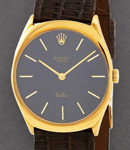 Cellini 31mm in Yellow Gold on Black Strap with Blue Stick Dial