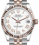 Midsize Datejust 31mm in Steel with Rose Gold Fluted Bezel on Jubilee Bracelet with White Roman Dial