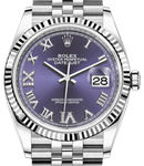 Datejust 36mm in Steel and White Gold Fluted Bezel on Steel Jubilee Bracelet with Purple Roman Dial - Diamonds on 6 & 9