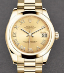 Midsize President 31mm in Yellow Gold with Domed Bezel on President Bracelet with Champagne Roman Dial