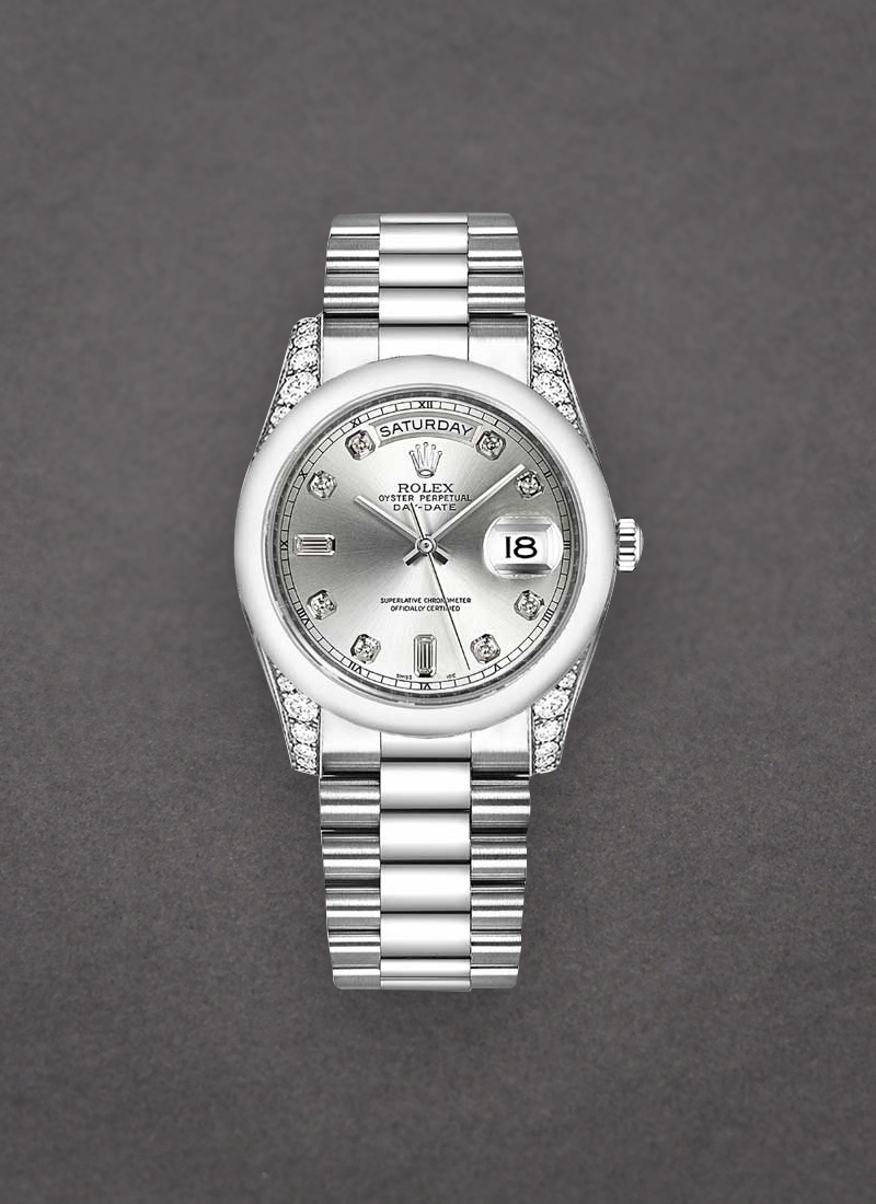 Pre-Owned Rolex President 36mm in Platinum with Smooth Bezel - Diamonds on Lugs