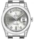 President 36mm in Platinum with Smooth Bezel - Diamonds on Lugs on President Bracelet with Silver Diamond Dial