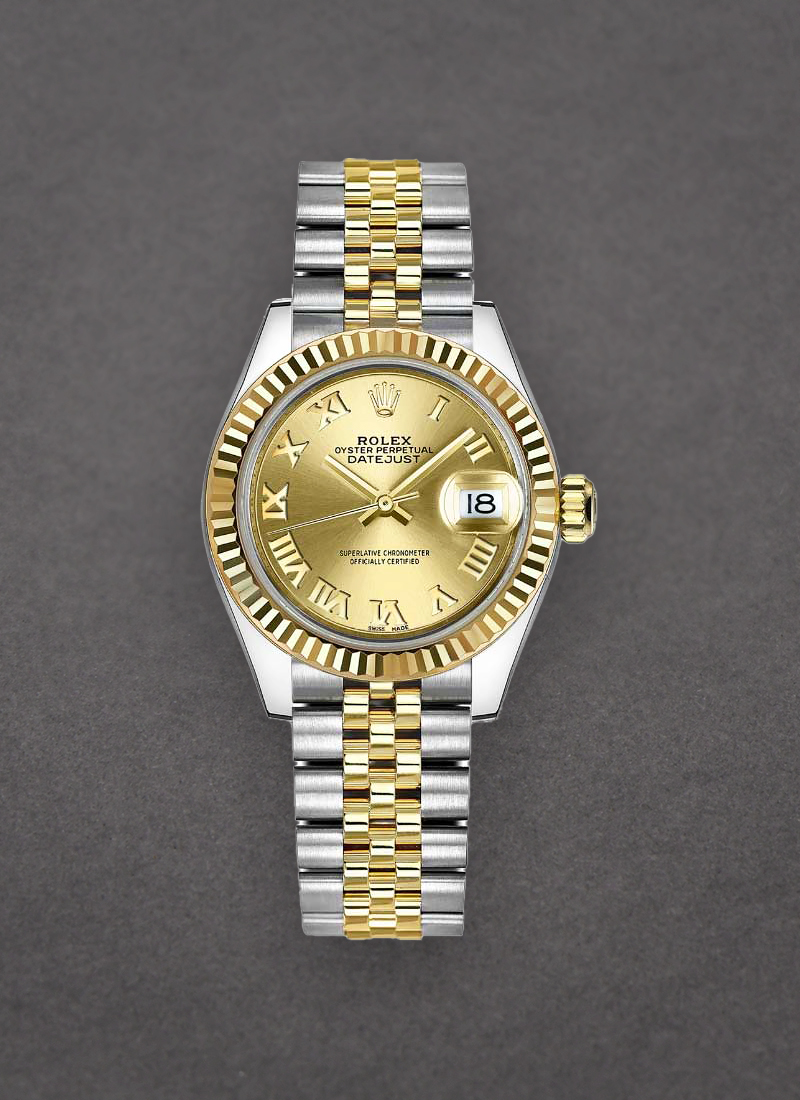 Pre-Owned Rolex Datejust Ladies 28mm in Steel with Yellow Gold Fluted Bezel