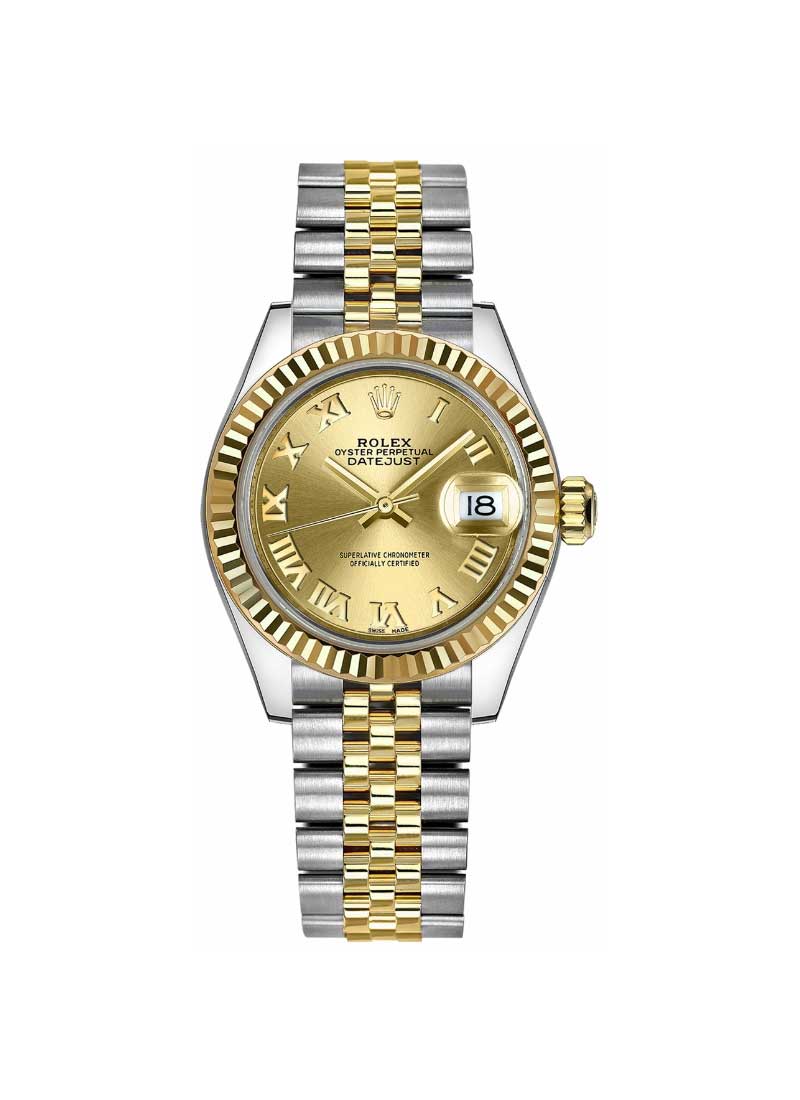 Pre-Owned Rolex Datejust Ladies 28mm in Steel with Yellow Gold Fluted Bezel