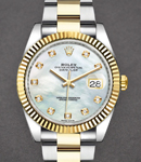 Datejust 41mm in Steel with Yellow Gold Fluted Bezel on Oyster Bracelet with MOP Diamond Dial