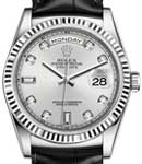 President Day-Date in White Gold with Fluted Bezel on Leather Strap with Silver Diamond Dial