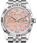 Datejust 36mm in Steel with White Gold Fluted Bezel on Jubilee Bracelet with Pink Jubilee Diamond Dial