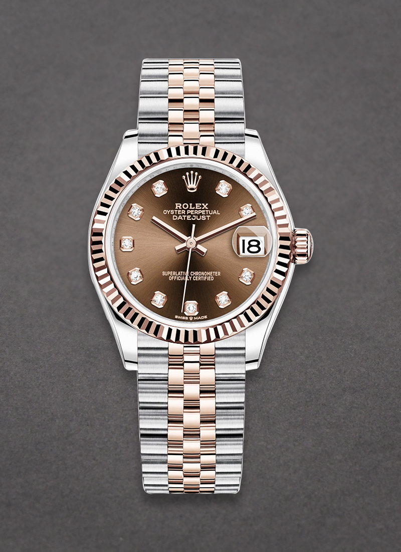 Rolex Unworn Midsize Datejust 31mm in Steel with Rose Gold Fluted Bezel