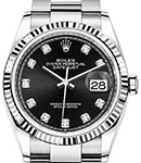 Datejust 36mm in Steel and White Gold Fluted Bezel on Bracelet with Black Diamond Dial