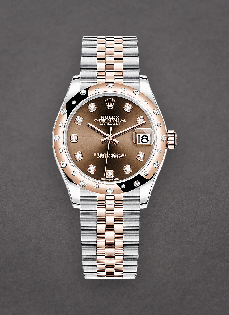 Rolex Unworn Datejust 31mm in Steel with Rose Gold 24 Diamond Bezel