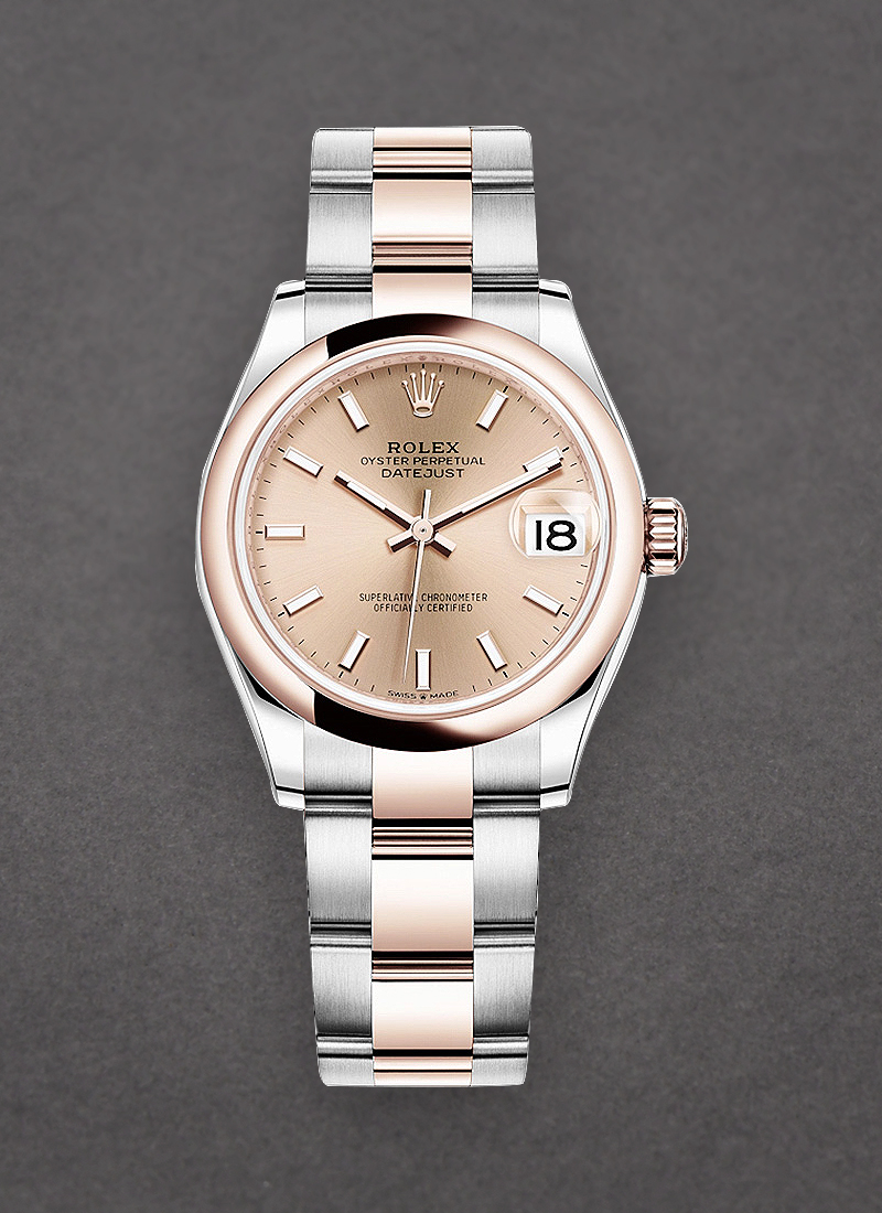 Rolex Unworn Midsize Datejust 31mm in Steel with Rose Gold Domed Bezel