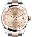 Midsize Datejust 31mm in Steel with Rose Gold Domed Bezel on Oyster Bracelet with Pink Stick Dial