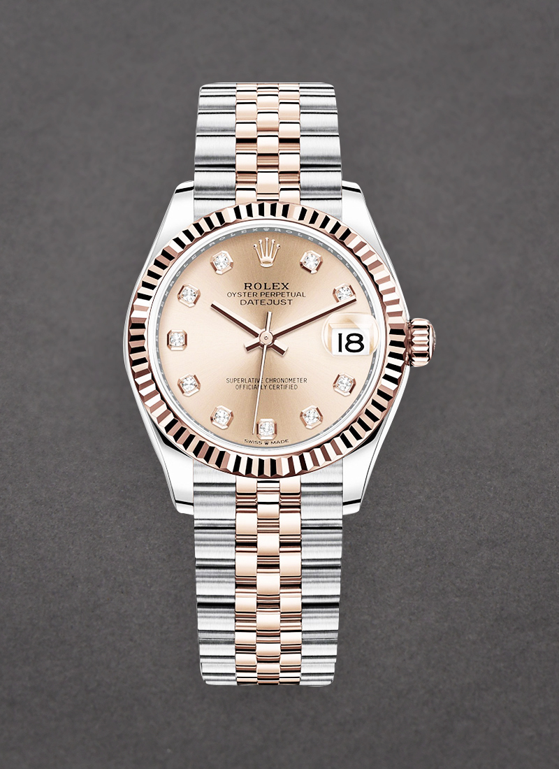 Rolex Unworn Midsize Datejust 31mm in Steel with Rose Gold Fluted Bezel