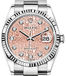 Datejust 36mm in Steel with White Gold Fluted Bezel on oyster Bracelet with Pink Jubilee Diamond Dial