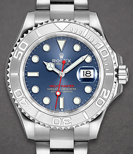 Yachtmaster 40mm in Steel with Platinum Bezel on Oyster Bracelet with Blue Dial