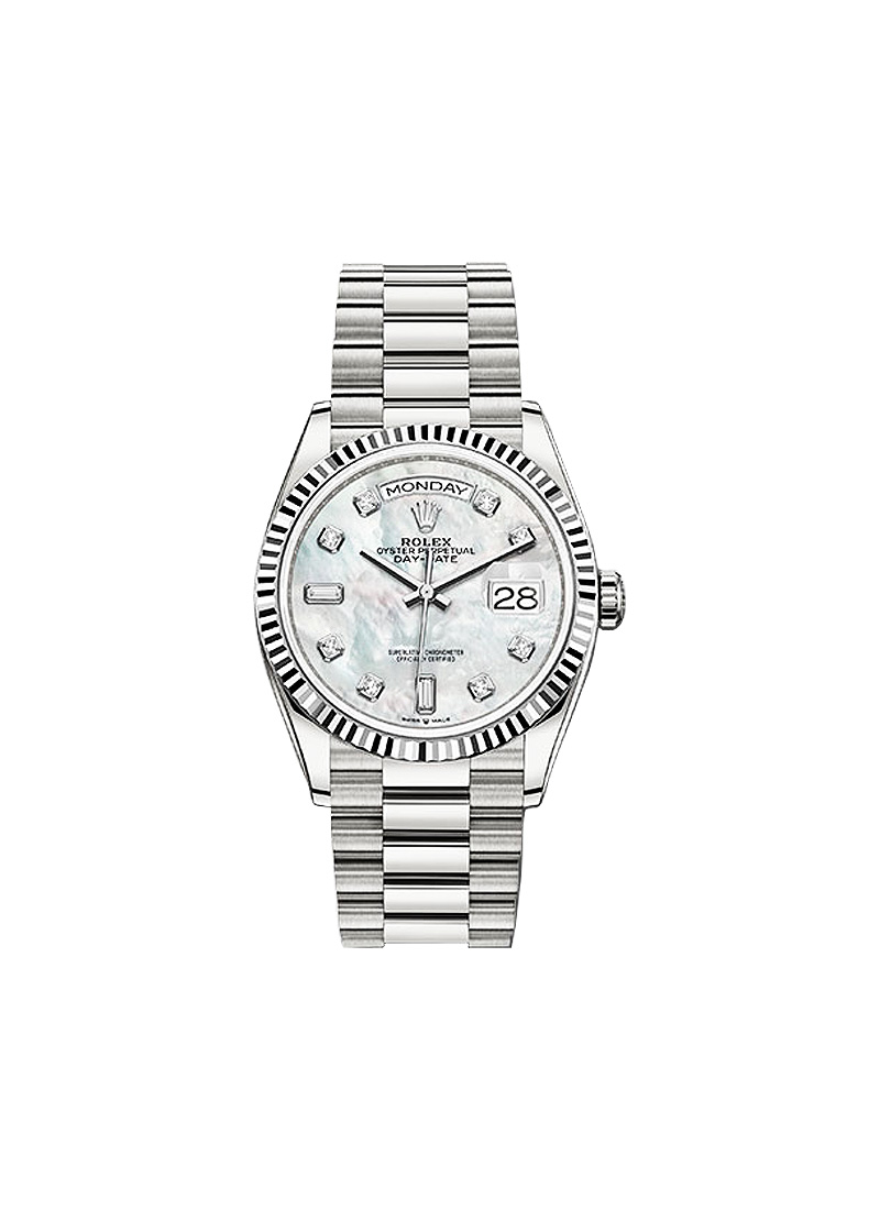 Rolex Unworn President Day-Date 36mm in White Gold with Fluted Bezel