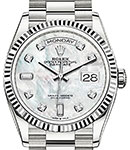 President Day-Date 36mm in White Gold with Fluted Bezel on President Bracelet with White MOP Diamond Dial
