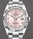Datejust 36mm in Steel and White Gold Fluted Bezel on Bracelet with Pink Roman Dial - Diamonds on 6 & 9