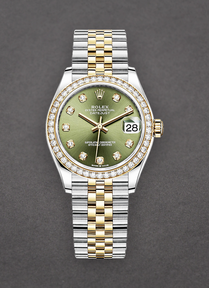 Rolex Unworn Mid Size 31mm Datejust in Steel with Yellow Gold Diamond Bezel