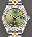 Mid Size 31mm Datejust in Steel with Yellow Gold Diamond Bezel on Jubilee Bracelet with Green Diamond Dial
