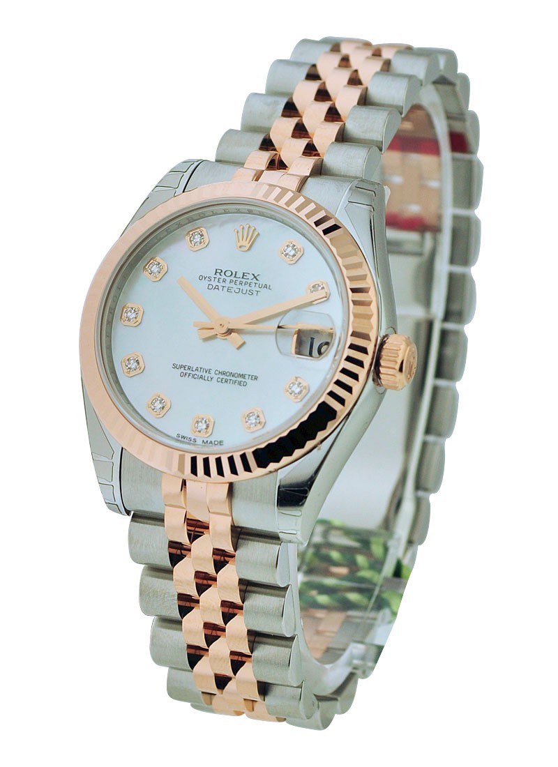 Pre-Owned Rolex Mid Size Datejust 31mm in Steel with Rose Gold Fluted Bezel