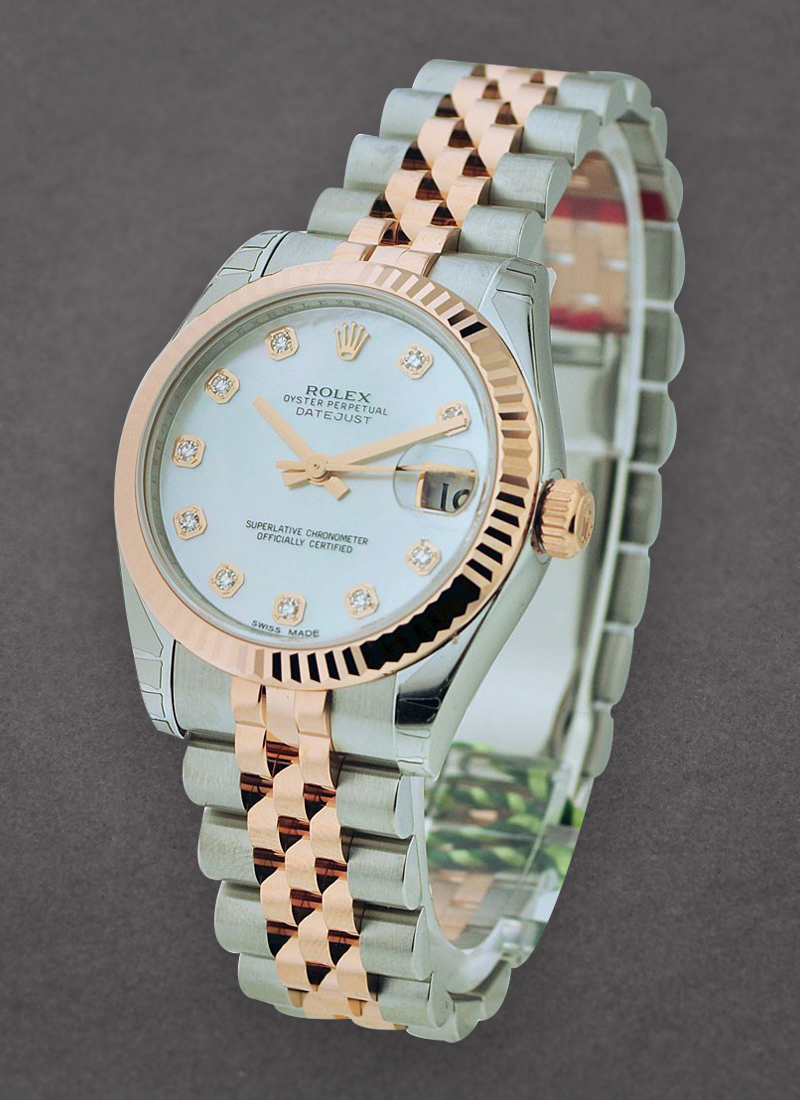 Pre-Owned Rolex Mid Size Datejust 31mm in Steel with Rose Gold Fluted Bezel