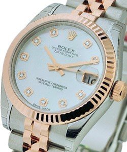 Mid Size Datejust 31mm in Steel with Rose Gold Fluted Bezel on Jubilee Bracelet with MOP Diamond Dial