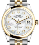 Datejust 31mm in Steel with Yellow Gold Domed Bezel on Jubilee Bracelet with MOP Diamond Dial