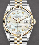 Datejust 36mm in Steel with Yellow Gold Fluted Bezel on Jubilee Bracelet with MOP Diamond Dial