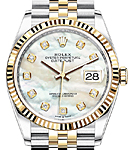 Datejust 36mm in Steel with Yellow Gold Fluted Bezel on Jubilee Bracelet with MOP Diamond Dial