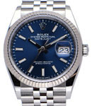 Datejust 36mm with White Gold Fluted Bezel on Jubilee Bracelet with Blue Stick Dial
