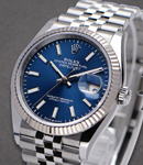 Datejust 36mm with White Gold Fluted Bezel on Jubilee Bracelet with Blue Stick Dial