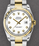 Datejust 36mm in Steel with Yellow Gold Fluted Bezel on 2-Tone Oyster Bracelet with White Diamond Dial