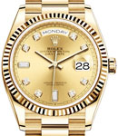 President Day-Date 36mm in Yellow Gold with Fluted Bezel on President Bracelet with Champagne Diamond Dial