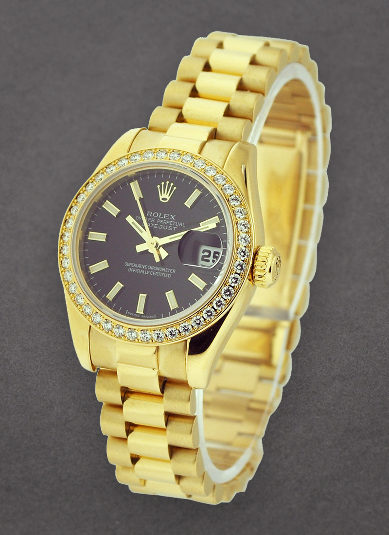 Rolex Unworn President 26mm Ladies in Yellow Gold with Diamond Bezel