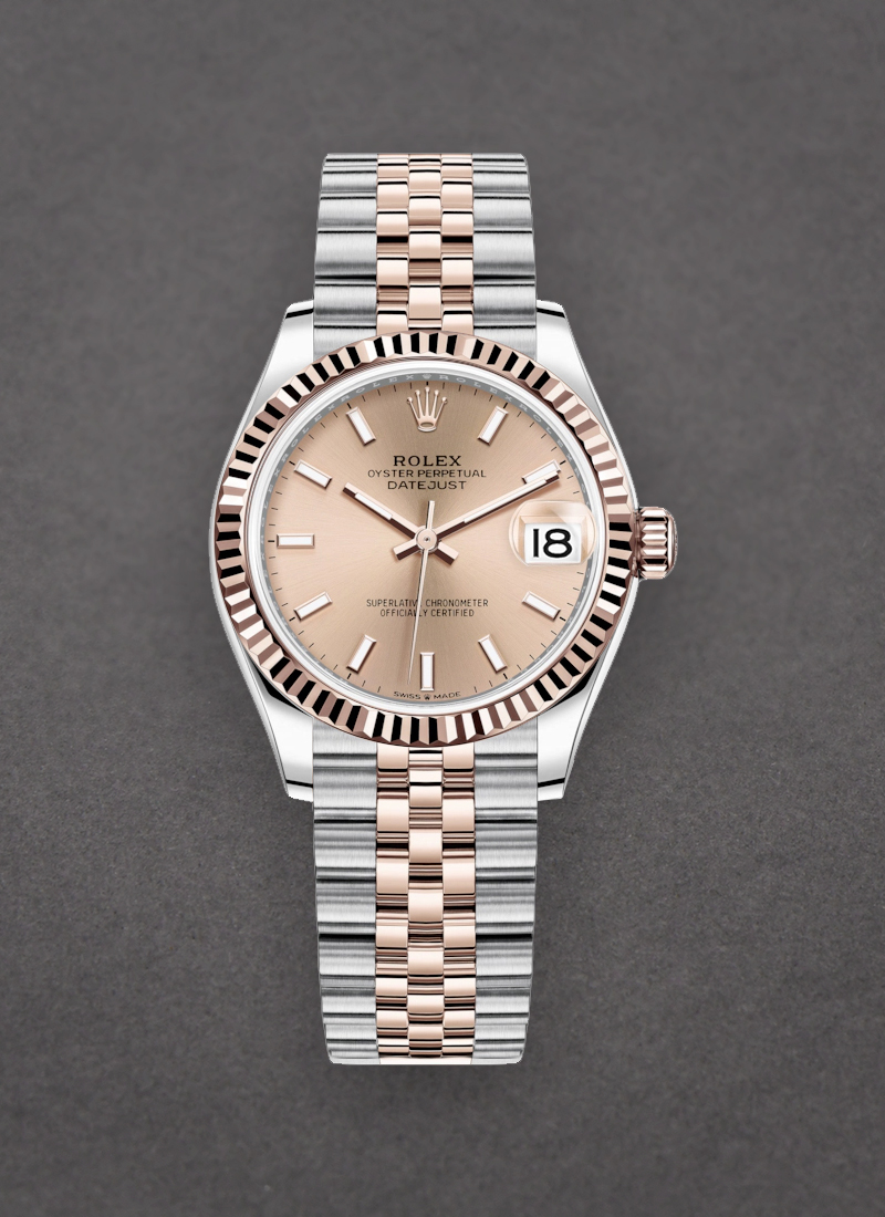 Rolex Unworn Midsize Datejust 31mm in Steel with Rose Gold Fluted Bezel