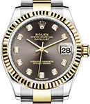 Midsize Datejust 31mm in Steel with Yellow Gold Fluted Bezel on Oyster Braclet with Dark Grey Diamond Dial