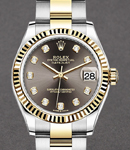 Midsize Datejust 31mm in Steel with Yellow Gold Fluted Bezel on Oyster Braclet with Dark Grey Diamond Dial