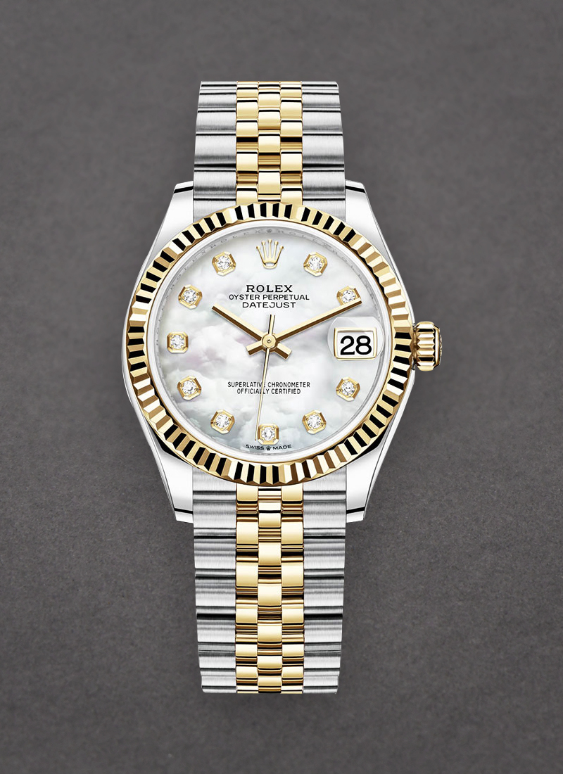 Rolex Unworn Midsize Datejust 31mm in Steel with Yellow Gold Fluted Bezel