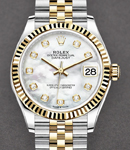 Midsize Datejust 31mm in Steel with Yellow Gold Fluted Bezel on Jubilee Braclet with MOP Diamond Dial