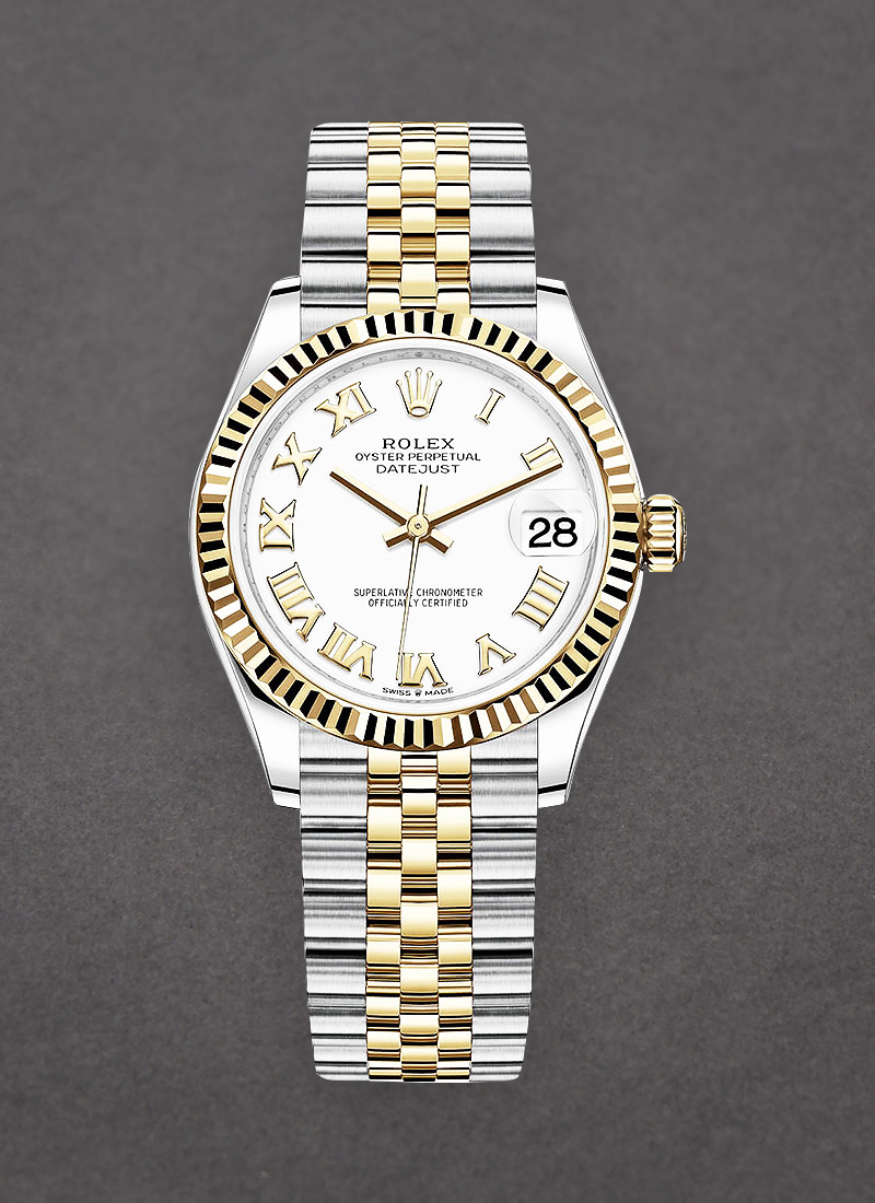 Rolex Unworn Midsize Datejust 31mm in Steel with Yellow Gold Fluted Bezel