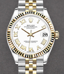 Midsize Datejust 31mm in Steel with Yellow Gold Fluted Bezel on Jubilee Braclet with White Roman Dial