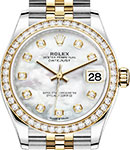 Mid Size 31mm Datejust in Steel with Yellow Gold Diamond Bezel on Jubilee Bracelet with MOP Diamond Dial