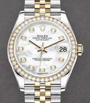 Mid Size 31mm Datejust in Steel with Yellow Gold Diamond Bezel on Jubilee Bracelet with MOP Diamond Dial