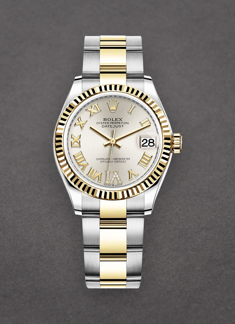 Rolex Unworn Midsize Datejust 31mm in Steel with Yellow Gold Fluted Bezel