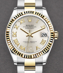Midsize Datejust 31mm in Steel with Yellow Gold Fluted Bezel on Oyster Braclet with Silver Roman Dial - Diamonds on 6