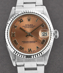 Lady's 26mm Datejust in Steel with White Gold Fluted Bezel on Oyster Bracelet with Pink Roman Dial